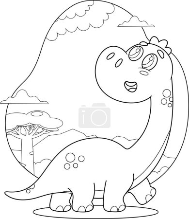Téléchargez les illustrations : Mignon bébé dessiné dinosaure personnage de bande dessinée marche. Illustration dessinée à la main vectorielle isolée sur fond transparent - en licence libre de droit