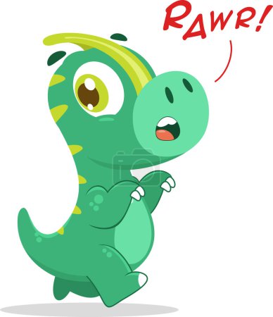 Illustration for Cute Baby Dinosaur Cartoon Character Running. Raster Illustration Flat Design Isolated On White Background - Royalty Free Image