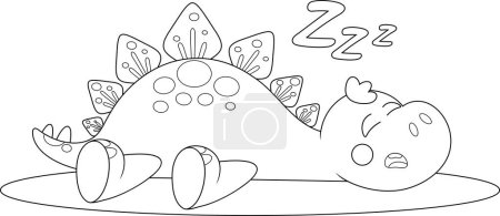 Illustration for Outlined Cute Baby Dinosaur Cartoon Character Sleeping. Vector Hand Drawn Illustration Isolated On Transparent Background - Royalty Free Image