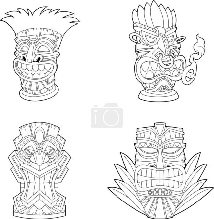 Téléchargez les illustrations : Ensemble de masques aztèques traditionnels du carnaval - en licence libre de droit