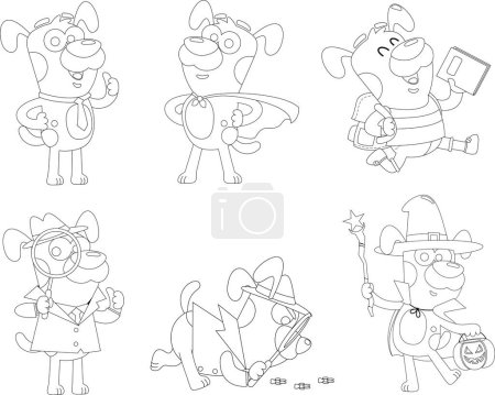 Téléchargez les illustrations : Illustration de dessin animé de chiens, image à colorier - en licence libre de droit