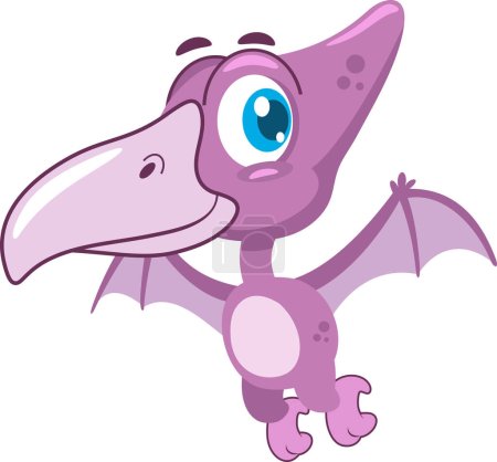 Illustration for Purple cartoon illustration of cute dinosaur with wings - Royalty Free Image