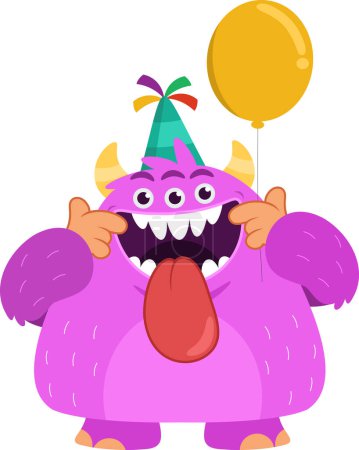 Illustration for Goofy Birthday Monster Cartoon Character Making A Funny Face. Vector Illustration Flat Design Isolated On Transparent Background - Royalty Free Image