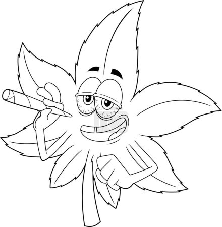 Ilustración de Delineado Funny Marijuana Leaf Carácter de dibujos animados Fumar un porro. Ilustración dibujada a mano vectorial aislada sobre fondo transparente - Imagen libre de derechos