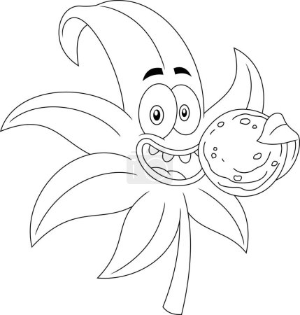 Illustration for Outlined Funny Marijuana Leaf Cartoon Character eating cookie. Raster Hand Drawn Illustration Isolated On Transparent Background - Royalty Free Image