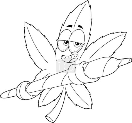 Illustration for Outlined Funny Marijuana Leaf Cartoon Character - Royalty Free Image