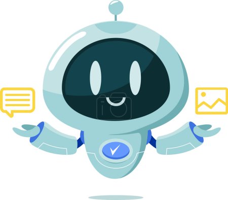 Illustration for AI Robot Chat Bot Cartoon Character Creates A Files. Vector Illustration Flat Design Isolated On Transparent Background - Royalty Free Image