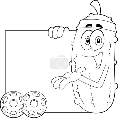 Ilustración de Personaje de dibujos animados Happy Pickle mostrando una bandera con Pickleball Ball. Ilustración dibujada a mano de trama aislada sobre fondo blanco - Imagen libre de derechos