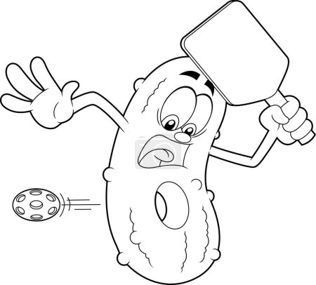 Ilustración de Carácter de dibujos animados en vinagre con un agujero en su cuerpo de una bola de Pickleball pasando a través de él. Ilustración dibujada a mano de trama aislada sobre fondo blanco - Imagen libre de derechos