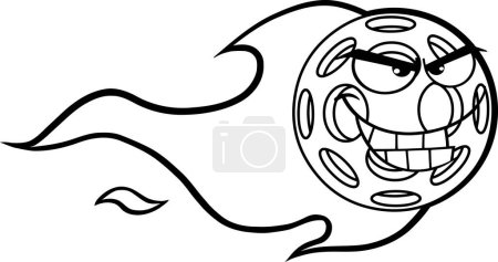 Illustration for Black And White Cartoon Pickleball With Fire. Raster Hand Drawn Illustration Isolated On White Background - Royalty Free Image