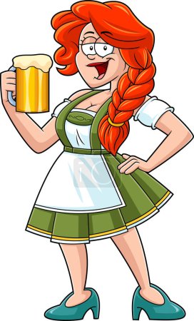 Illustration for German Oktoberfest cartoon illustration of a woman holding beer mug - Royalty Free Image