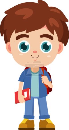 Illustration for School boy with book and backpack, vector, illustration - Royalty Free Image