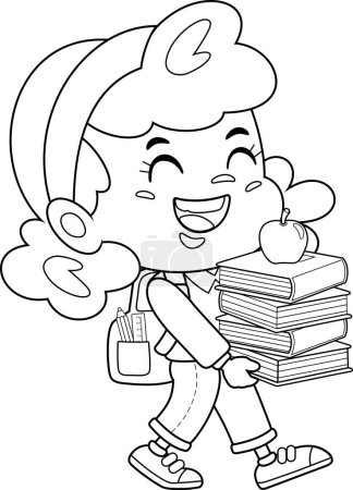 Téléchargez les illustrations : Fille de dessin animé avec des livres, illustration - en licence libre de droit