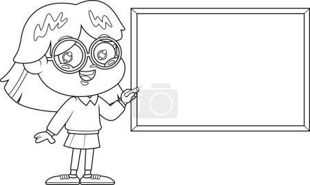 Illustration for Cartoon illustration of a female student writing on blackboard - Royalty Free Image