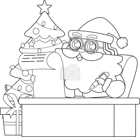Illustration for Outlined Santa Claus Cartoon Character Checking His Paper Scroll List. Vector Hand Drawn Illustration Isolated On Transparent Background - Royalty Free Image