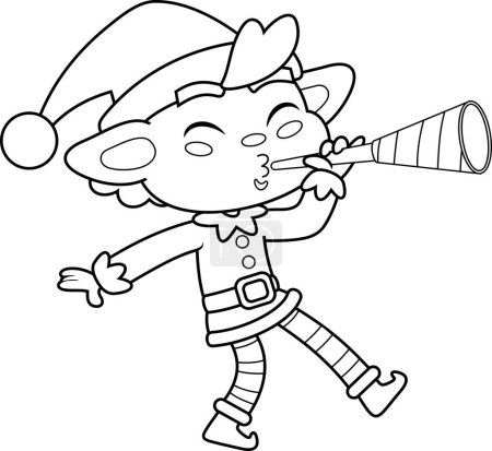 Skizzierte die Cartoon-Figur des kleinen Elfenhelfers des Weihnachtsmannes. Raster Hand gezeichnete Illustration isoliert auf weißem Hintergrund