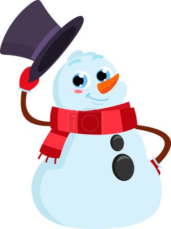 Ilustración de Carácter de dibujos animados de muñeco de nieve sonriente con sombrero. Ilustración vectorial Diseño plano aislado sobre fondo transparente - Imagen libre de derechos