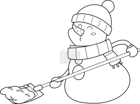 Illustration for Outlined Smiling Snowman Cartoon Character. Raster Hand Drawn Illustration Isolated On White Background - Royalty Free Image