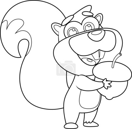 Ilustración de Delineado lindo personaje de dibujos animados de ardilla sosteniendo un maíz. Ilustración dibujada a mano vectorial aislada sobre fondo transparente - Imagen libre de derechos
