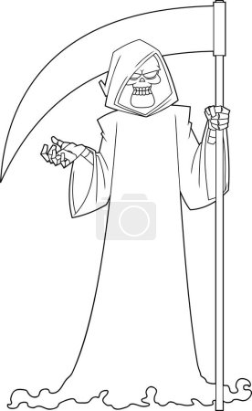 Illustration for Outlined Grim Reaper Skeleton Cartoon Character With A Scythe. Vector Hand Drawn Illustration Isolated On Transparent Background - Royalty Free Image