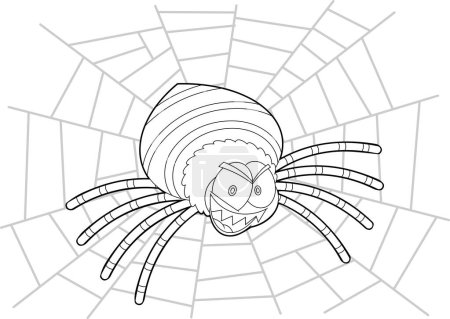 Téléchargez les illustrations : Caractère de dessin animé d'araignée d'Halloween en colère esquissé sur une toile. Illustration dessinée à la main vectorielle isolée sur fond transparent - en licence libre de droit