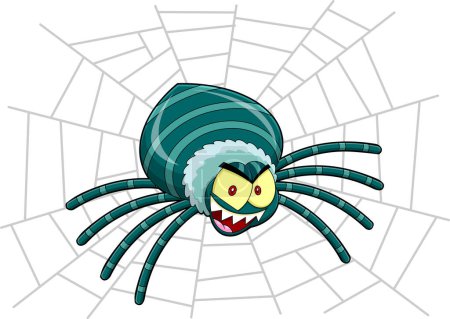 Ilustración de Carácter de dibujos animados de Halloween Spider enojado en una web. Ilustración dibujada a mano de trama aislada sobre fondo blanco - Imagen libre de derechos