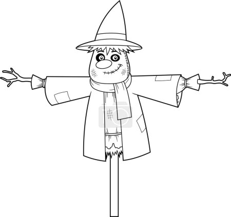 Illustration for Outlined Cute Autumn Scarecrow Cartoon Character. Vector Hand Drawn Illustration Isolated On Transparent Background - Royalty Free Image