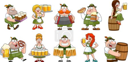 Illustration for Oktoberfest People Cartoon Characters. Vector Hand Drawn Collection Set Isolated On Transparent Background - Royalty Free Image