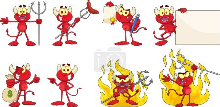 Illustration for Little Red Devil Cartoon Character. Vector Hand Drawn Collection Set Isolated On Transparent Background - Royalty Free Image