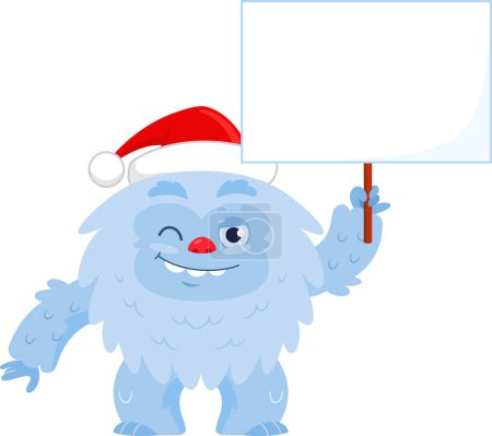 Ilustración de Lindo personaje de dibujos animados Yeti Bigfoot de Navidad sosteniendo un signo en blanco. Ilustración vectorial Diseño plano aislado sobre fondo transparente - Imagen libre de derechos