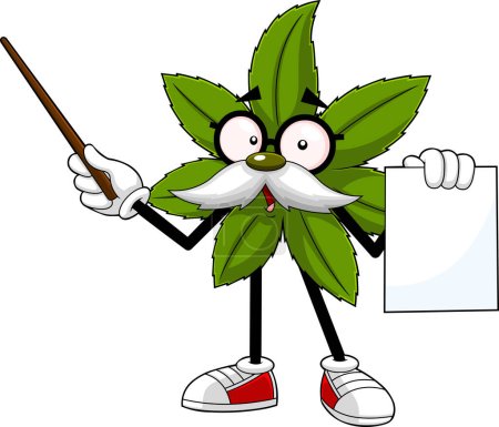 Téléchargez les illustrations : Marijuana Leaf Professor Cartoon Character Holding A Pointer. Illustration dessinée à la main vectorielle isolée sur fond transparent - en licence libre de droit