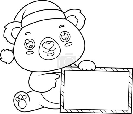 Ilustración de Delineado lindo oso de peluche de Navidad de dibujos animados de carácter que apunta a la señal en blanco. Ilustración dibujada a mano vectorial aislada sobre fondo transparente - Imagen libre de derechos