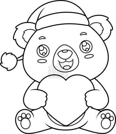 Illustration for Outlined Cute Christmas Teddy Bear Cartoon Character Holding A Heart . Vector Hand Drawn Illustration Isolated On Transparent Background - Royalty Free Image