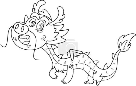 Illustration for Outlined Cute Chinese Dragon Cartoon Character. Vector Hand Drawn Illustration Isolated On Transparent Background - Royalty Free Image