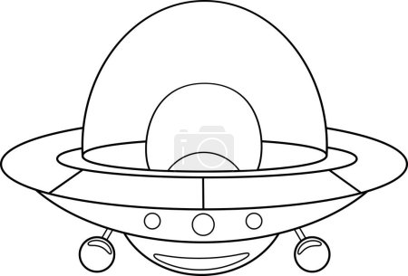 Illustration for Outlined Cartoon UFO Flying Sauce. Vector Hand Drawn Illustration Isolated On Transparent Background - Royalty Free Image