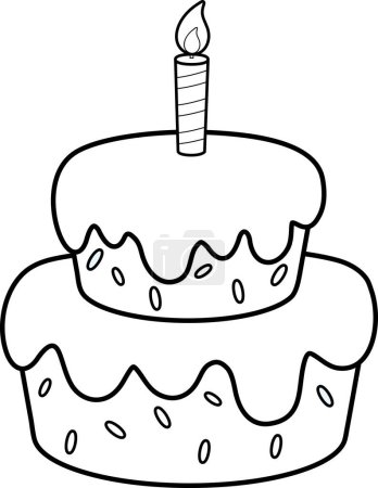 Téléchargez les illustrations : Gâteau d'anniversaire de bande dessinée avec bougie. Illustration dessinée à la main vectorielle isolée sur fond transparent - en licence libre de droit