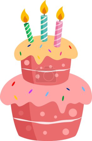 Illustration for Cartoon Birthday Cake With Candles. Vector Illustration Flat Design Isolated On Transparent Background - Royalty Free Image
