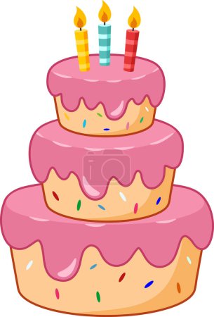Illustration for Cartoon Birthday Cake With Candles. Vector Illustration Flat Design Isolated On Transparent Background - Royalty Free Image