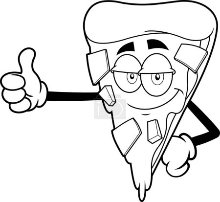 Ilustración de Delineado Smiling Pizza Slice Personaje de dibujos animados Dar los pulgares hacia arriba. Ilustración dibujada a mano vectorial aislada sobre fondo transparente - Imagen libre de derechos