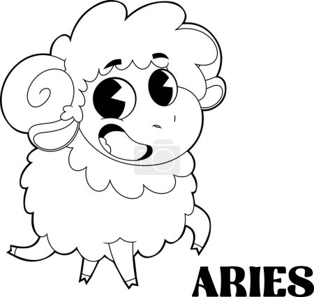 Illustration for Outlined Aries Or The Ram Cartoon Character Horoscope Zodiac Sign. Vector Hand Drawn Illustration Isolated On Transparent Background - Royalty Free Image