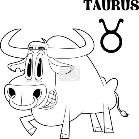 Illustration for Outlined Taurus Cartoon Character Horoscope Zodiac Sign. Vector Hand Drawn Illustration Isolated On Transparent Background - Royalty Free Image