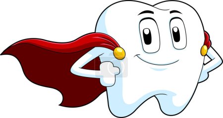 Illustration for Cute Superhero Tooth Cartoon Character. Vector Hand Drawn Illustration Isolated On Transparent Background - Royalty Free Image