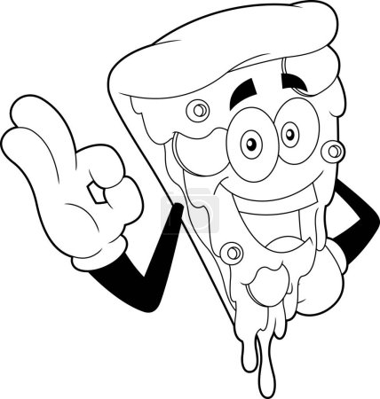 Téléchargez les illustrations : Caractère de bande dessinée Happy Pizza Slice. Illustration dessinée à la main vectorielle isolée sur fond transparent - en licence libre de droit