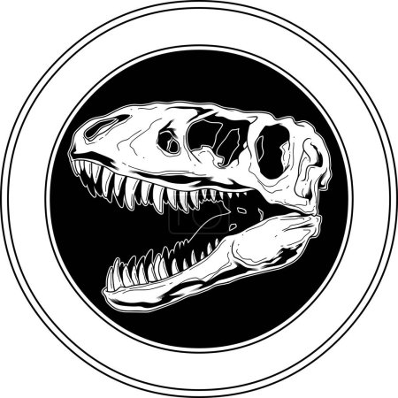 Ilustración de Tyrannosaurus Rex Dinosaur Skull Graphic Design Sign (en inglés). Ilustración dibujada a mano vectorial aislada sobre fondo transparente - Imagen libre de derechos