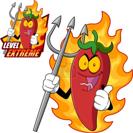 Ilustración de Diablo Chili picante Pimienta Dibujos Animados Personaje Logo Diseño. Ilustración dibujada a mano vectorial aislada sobre fondo transparente - Imagen libre de derechos