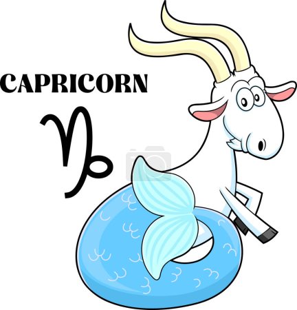 Ilustración de Capricornio personaje de dibujos animados Horóscopo signo del zodíaco. Ilustración dibujada a mano vectorial aislada sobre fondo transparente - Imagen libre de derechos