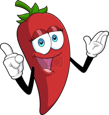 Ilustración de Happy Hot Chili Pepper Cartoon Character Pointing (en inglés). Ilustración dibujada a mano vectorial aislada sobre fondo transparente - Imagen libre de derechos