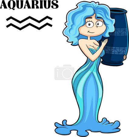 Illustration for Aquarius Cartoon Character Horoscope Zodiac Sign. Vector Hand Drawn Illustration Isolated On Transparent Background - Royalty Free Image