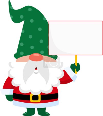 Ilustración de Lindo personaje de dibujos animados gnomo de Navidad sosteniendo un signo en blanco. Ilustración vectorial Diseño plano aislado sobre fondo transparente - Imagen libre de derechos