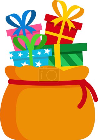 Illustration for Christmas Cartoon Open Santa Bag With Gifts. Vector Illustration Flat Design Isolated On Transparent Background - Royalty Free Image
